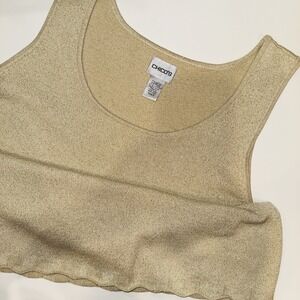 Chicos Gold Metallic Shimmer Knit Tank Top Sz 3 XL Sleeveless Party Festival